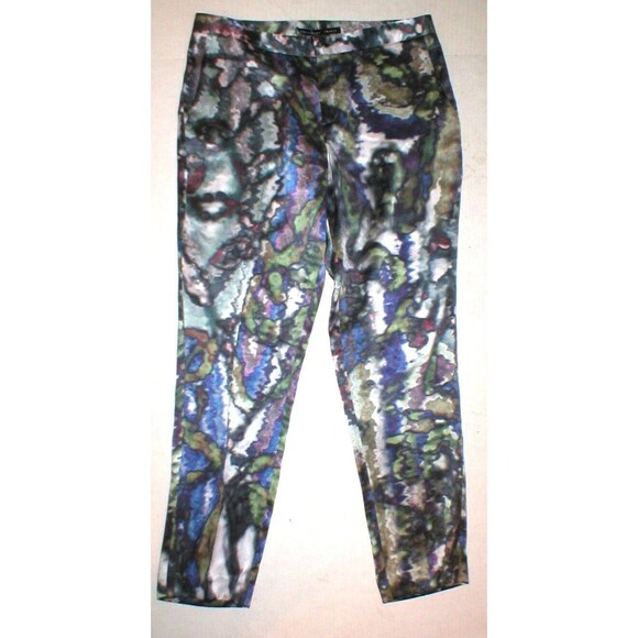 New NWT $395 Theyskens' Theory Silk Print Pants Womens Padgette Multi Red Blue 4 - Picture 2 of 8